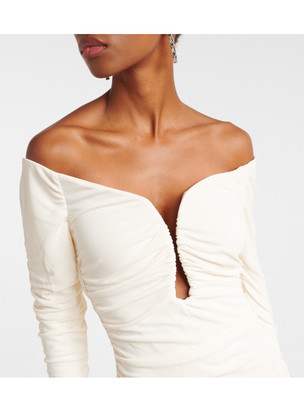 Carolina Herrera White One-Shoulder Ruched V-Neck Midi Dress XS - Picture 8 of 11